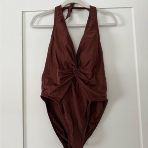 Brown Halter One-Piece Swimsuit